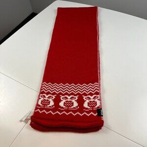 Chaos scarf knitted double sided with Owls design long red white